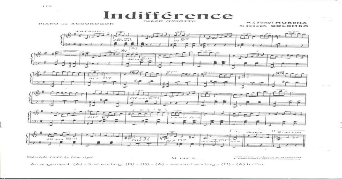 Indifference ACCORDION SHEET MUSIC - [PDF Document]