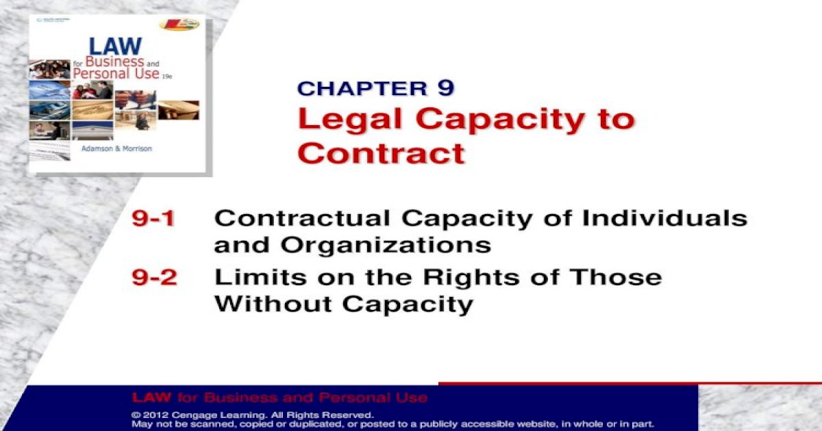 Chapter 9 Legal Capacity To Contract Chapterlaw For
