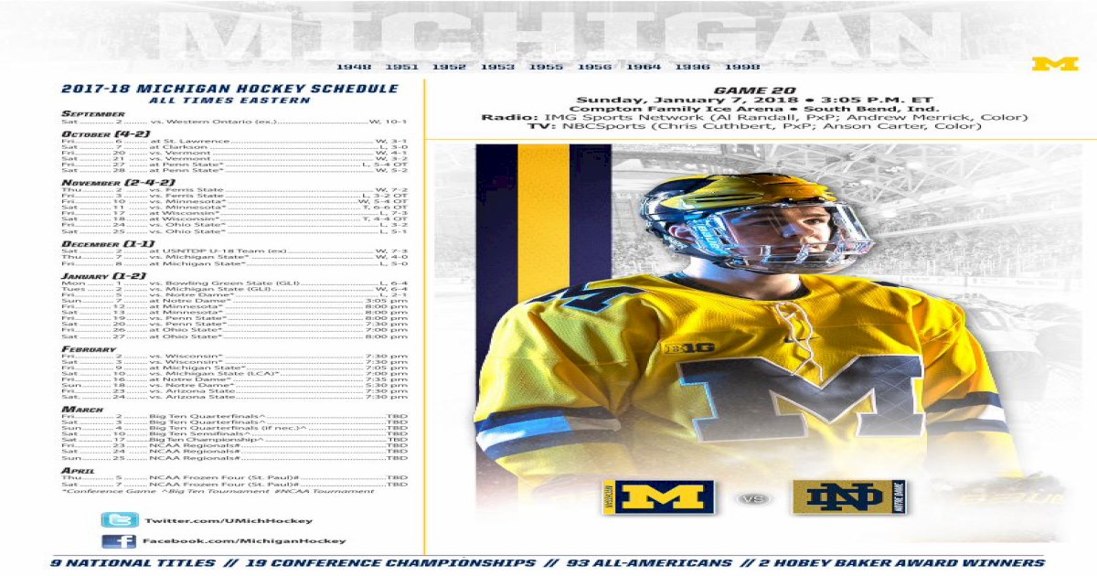 2017-18 MICHIGAN HOCKEY SCHEDULE€¦ · national titles 1 conference