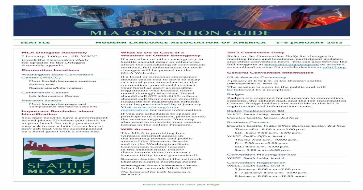 MLA Convention Guide Modern Language Association [PDF Document]