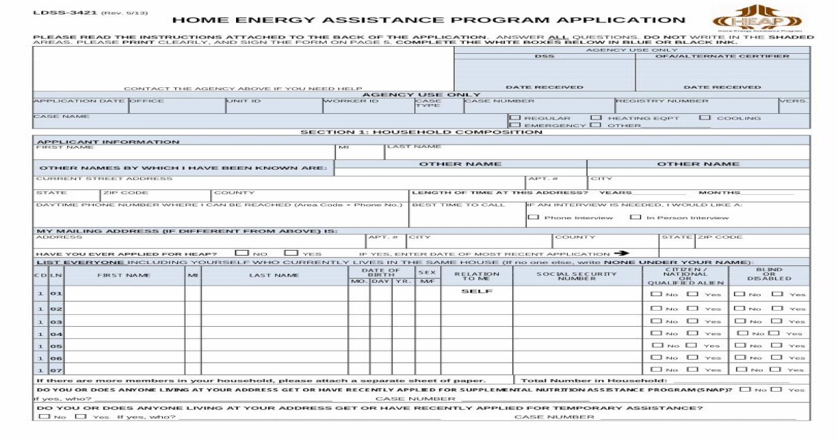 Home Energy Assistance Program (HEAP) Application (LDSS3421) [PDF