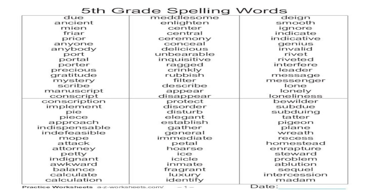 5th Grade Spelling Words - .5th Grade Spelling Words. Practice ...