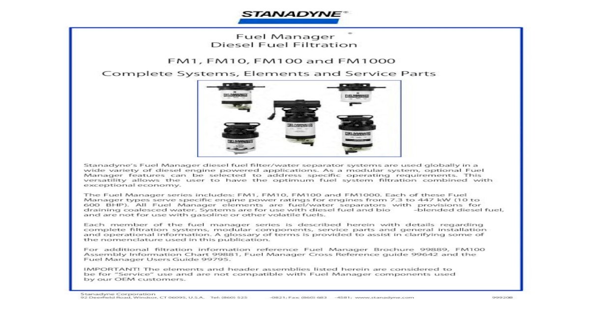 Details about   STANADYNE FUEL MANAGER FM100 FILTER ELEMENT 33958 